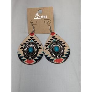 Tipi Southwestern Earrings Turquoise Black and Red